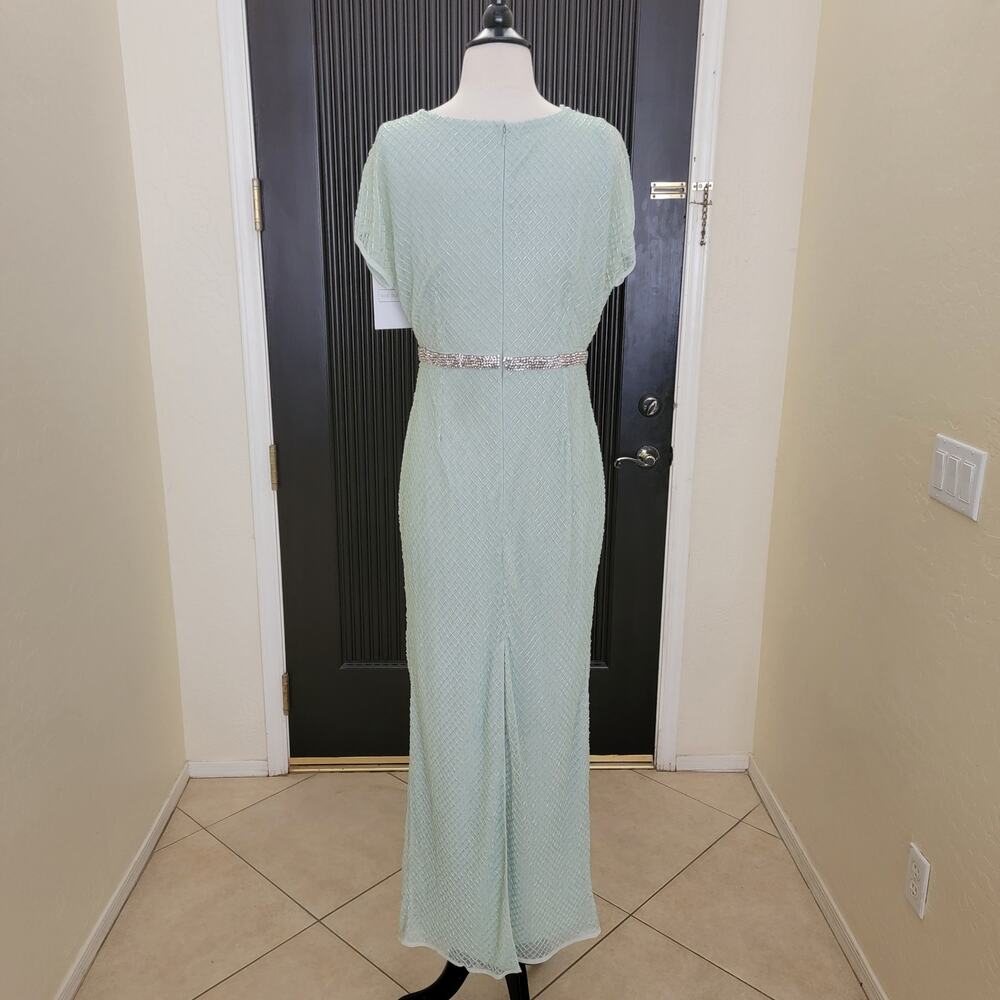 Mac Duggal 93994 Sage Green Beaded Wrap Short Sleeve Gown Size 8 - Picture 11 of 12